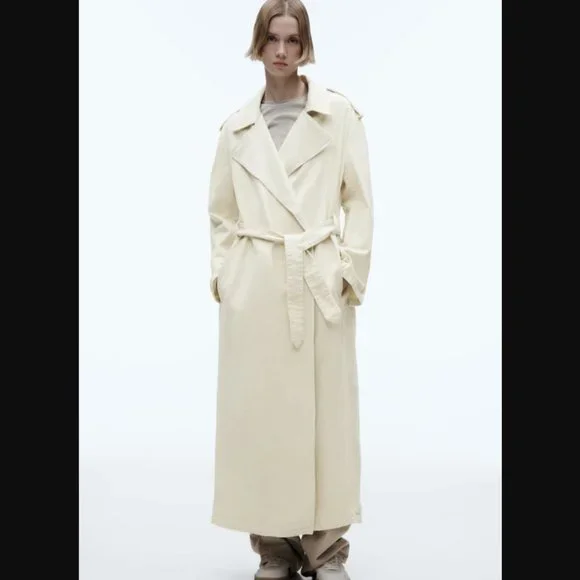 Zara Jackets Coats Zara Women New Belted Cotton Topcoat